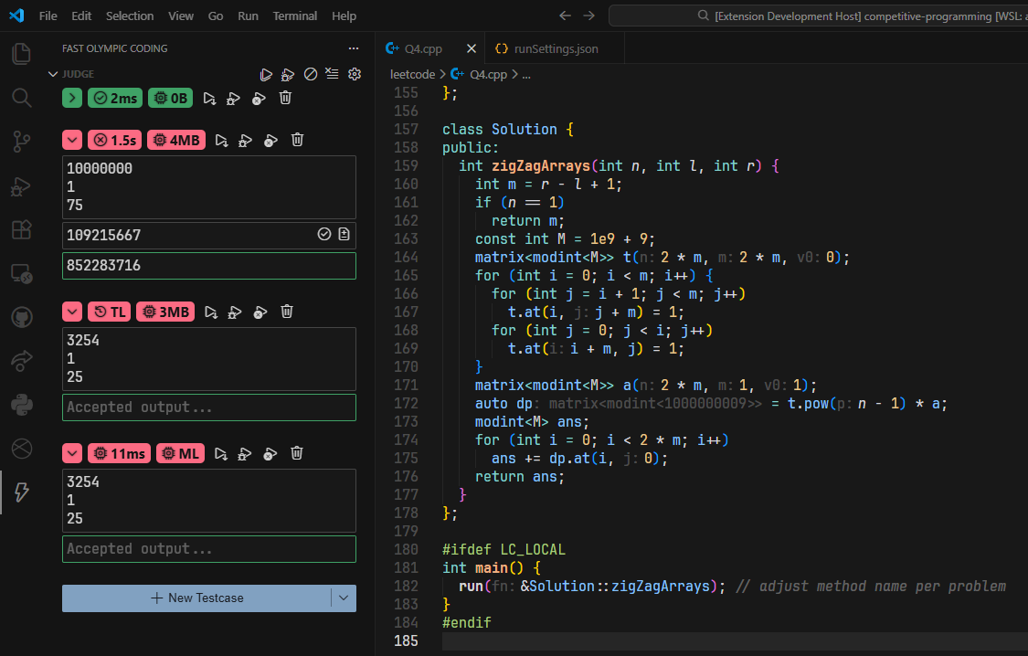 Animated demo of Fast Olympic Coding extension in VSCode